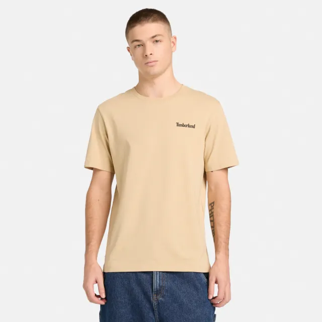 【Timberland】男款淺黃色小熊圖案短袖T恤(A5S46A7K)