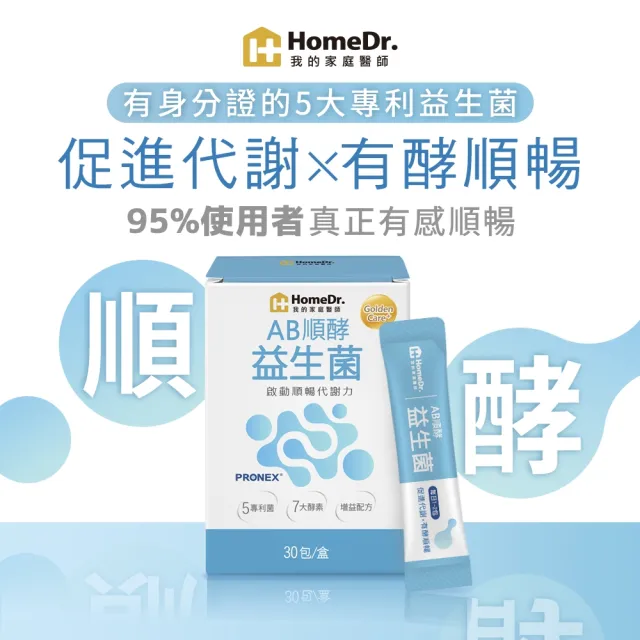 【HomeDr.】AB順酵益生菌x1盒(30包/盒 有身分證的五大專利益生菌 通暢有酵)
