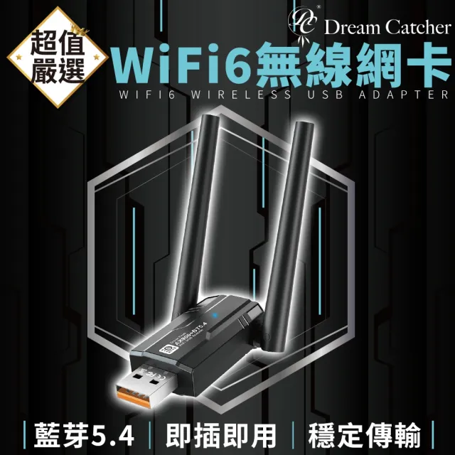 【DREAMCATCHER】AX900 Wi-Fi 6 藍牙5.4 雙天線 雙頻900Mbps USB無線網卡(藍芽接收器/WIFI接收器/雙頻網卡)