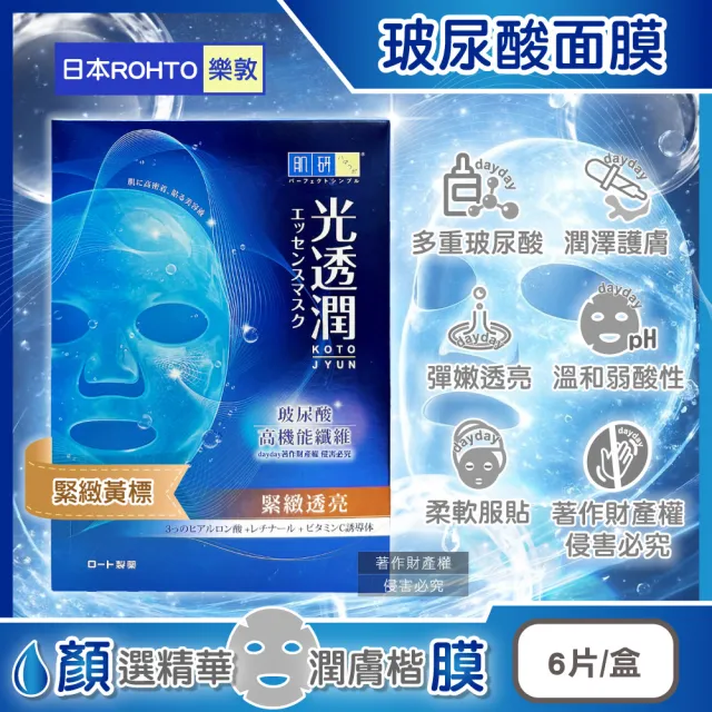 【樂敦】日本ROHTO樂敦-HADALABO肌研光透潤玻尿酸纖維面膜6片/盒(潤澤修護精華液敷臉膜護膚美容液