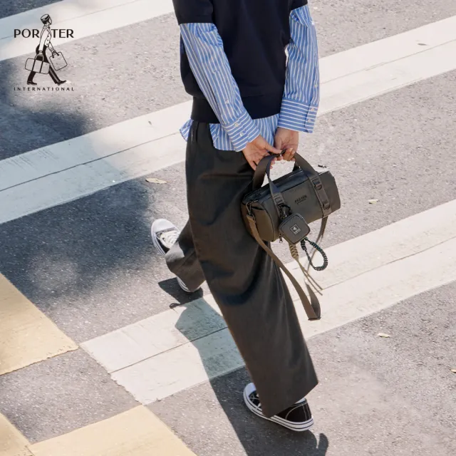 【PORTER INTERNATIONAL】圓筒輪廓ROLLIN手提包-M(灰)