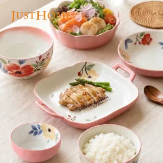 【Just Home】映花陶瓷9吋雙耳方盤(可微波 盤 餐盤 湯盤)