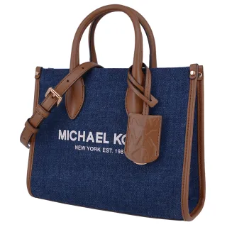 【Michael Kors】MIRELLA系列 牛仔帆布皮革 斜背/肩背/手提 拉鍊 手提包 斜背包 托特包 (丹寧牛仔/小款)