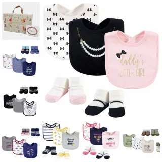 【Hudson Baby】彌月禮盒組-圍兜+寶寶襪5件組(口水巾嬰兒襪新生兒)