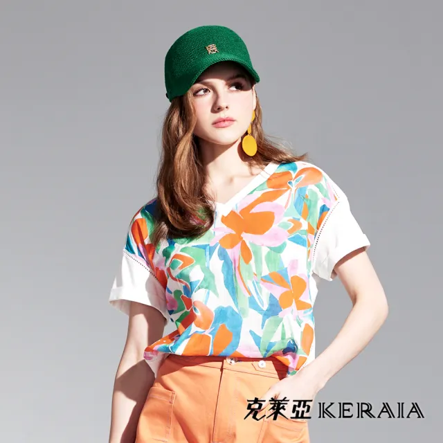 【KERAIA 克萊亞】春花漫舞印花V領上衣