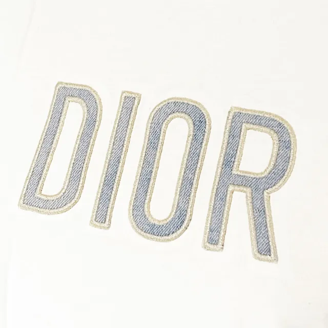 【Dior 迪奧】刺繡logo短袖T-shirt (白/字母暗粉刺繡裡面單寧色)