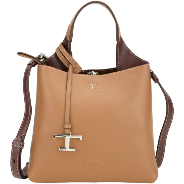 【TOD’S】TODS APA 附T字吊飾荔枝紋小牛皮手提/肩背包-棕色(義大利手工皮革)