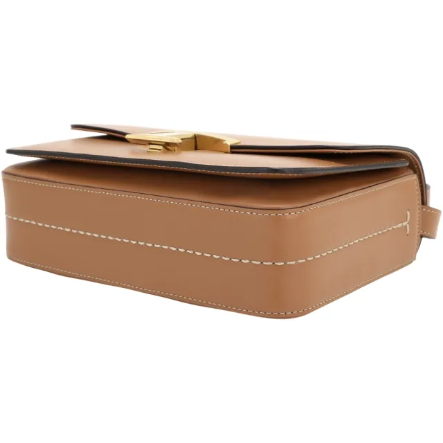 【TOD’S】TODS Timeless T字金屬按扣光滑牛皮滑動式背帶肩背方包-棕色(義大利手工皮革)