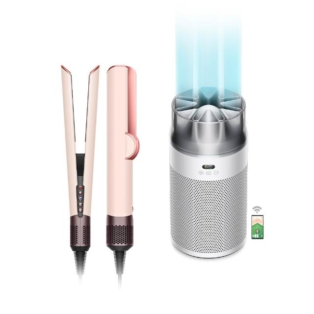 【dyson 戴森】HT01 二合一吹風直髮器(粉霧玫瑰色) + HJ10 HushJet 噴射氣流空氣清淨機(銀白色) (超值組)