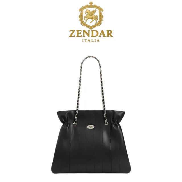 【ZENDAR】直播限定 限量1折 頂級小牛皮肩背包 莉娃系列 全新專櫃展示品(經典黑)