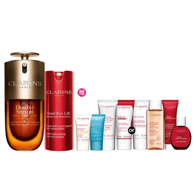 【CLARINS 克蘭詩】疾速撫紋發光組(黃金雙萃精華30ml+NEW賽車眼霜15ml)