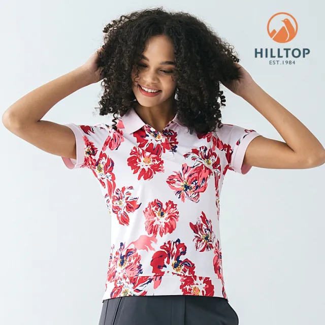 【Hilltop 山頂鳥】Polygiene抗菌吸濕快乾抗UV彈性印花POLO衫 女款 粉底紅花｜PS14XFM5ECFZ