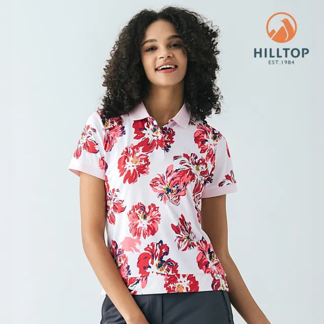 【Hilltop 山頂鳥】Polygiene抗菌吸濕快乾抗UV彈性印花POLO衫 女款 粉底紅花｜PS14XFM5ECFZ