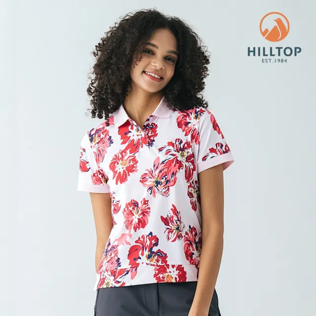 【Hilltop 山頂鳥】Polygiene抗菌吸濕快乾抗UV彈性印花POLO衫 女款 粉底紅花|PS14XFM5ECFZ