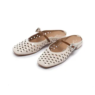 【FAIR LADY】小時光 浪漫鏤空雕花晶鑽帶方頭穆勒鞋(白/3K3126 女鞋)