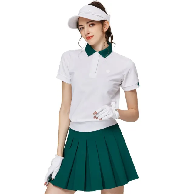 【BLKTEE GOLF】寬鬆版螺紋收擺翻領女短袖上衣 (高爾夫短袖上衣 golf球衫)