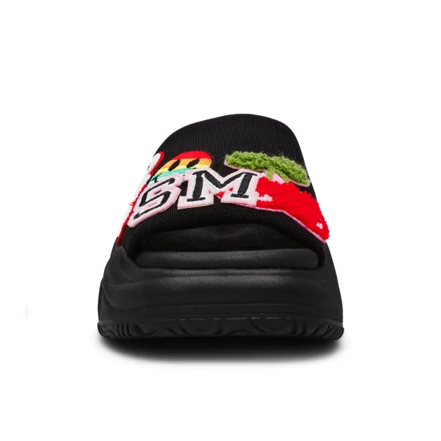【steve madden】潮流刺繡布貼厚底拖鞋 SPANKY-P(黑色)