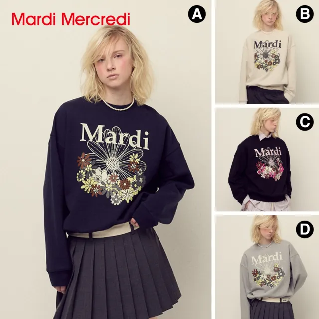【MARDI MERCREDI】印花大學TEE 海軍藍 經典小雛菊 嘉年華象牙白花 純棉 SWEATSHIRT FLOWERMARDI JARDIN