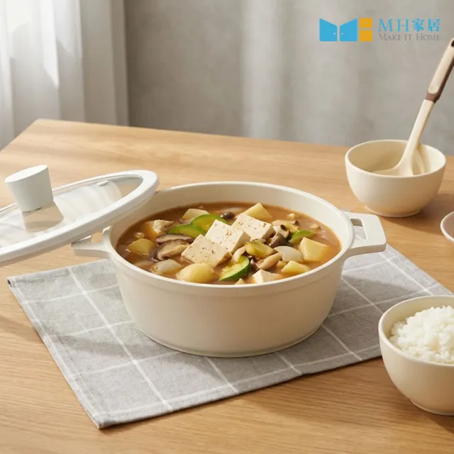 【MH家居KITCHEN】韓國製雙耳湯鍋20cm-附鍋蓋(湯鍋/不沾鍋/IH爐可用)