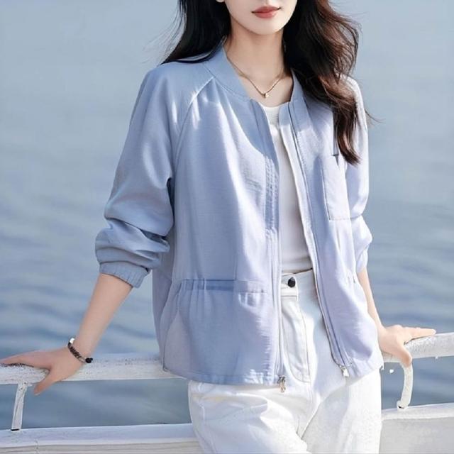 【ASister 小姊姊】AS2412#女裝｜防曬外套☆清新感立領水藍色輕薄夾克(S-3XL)
