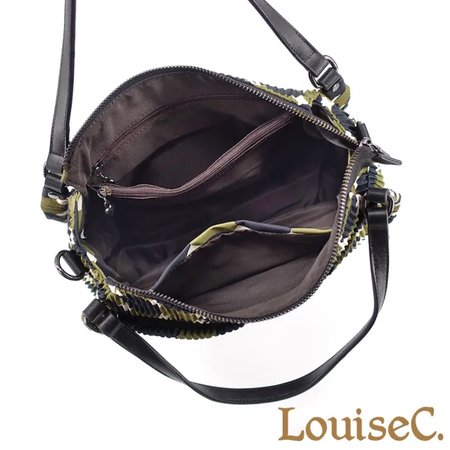 【LouiseC.】雙11 Tree House 日系三宅風 綠圓點 壓褶防水布 小牛皮 肩背斜背腋下包 CC7018-A