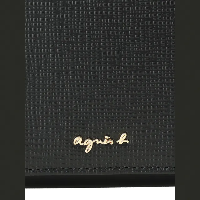 【agnes b.】Voyage 壓紋皮革金屬logo短夾(黑)