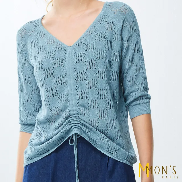 【MON’S】V領緹花簍空造形針上衣(直)
