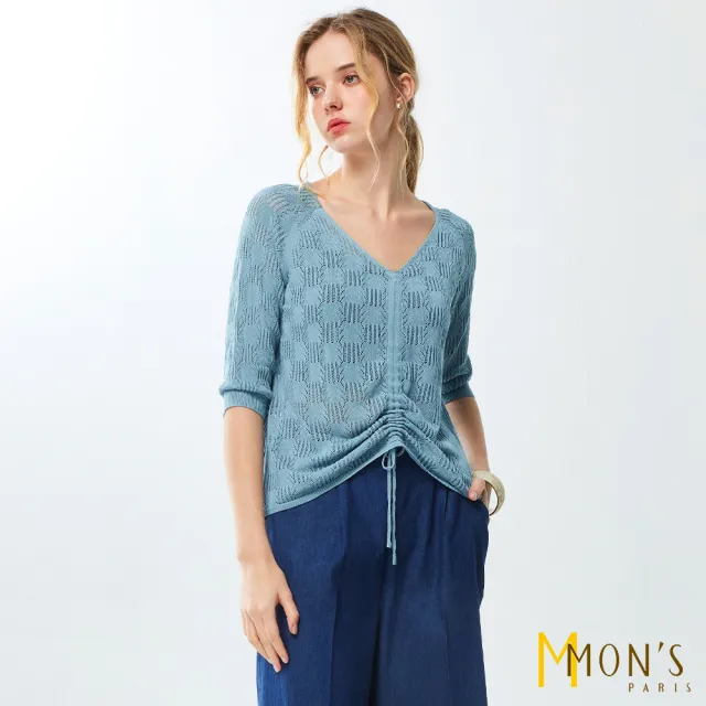【MON’S】V領緹花簍空造形針上衣(直)