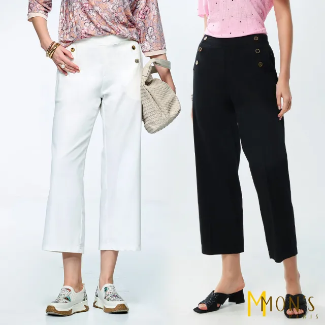 【MON’S】都會排釦舒適棉九分褲(直)