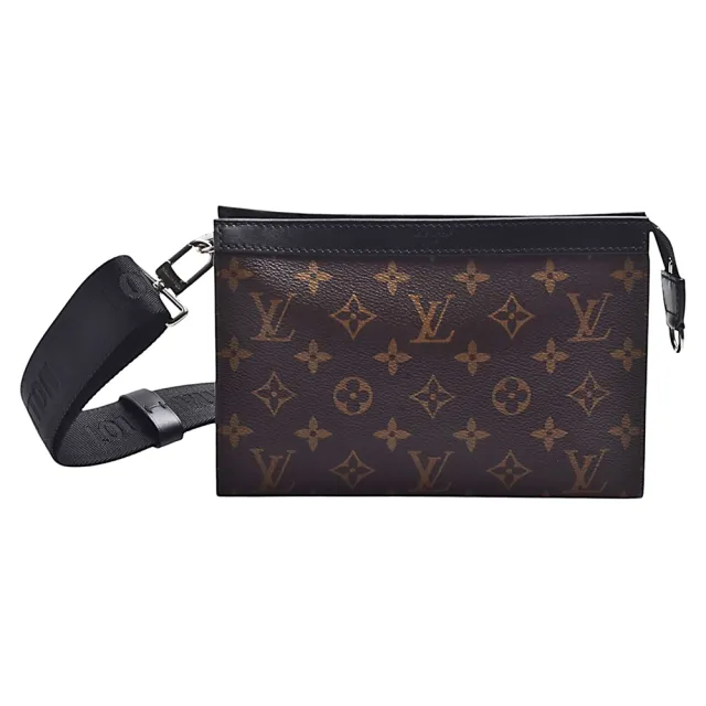 【Louis Vuitton 路易威登】M14036經典Gaston系列Monogram塗層帆布牛皮飾邊肩背/斜背包(棕色/黑)