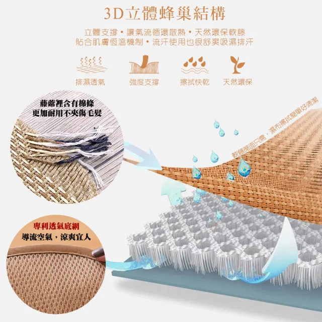 【Jindachi 金大器】厚5mm 3.5尺單人加大 3D軟藤蓆床墊 紙纖蓆涼蓆床墊紙纖蓆透氣墊竹席涼席冰絲席薄