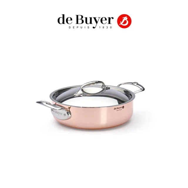 【de Buyer 畢耶】Prima Matera銅鍋系列 不鏽鋼柄雙耳主廚鍋24cm/銅鍋-適用IH爐(含鍋蓋)