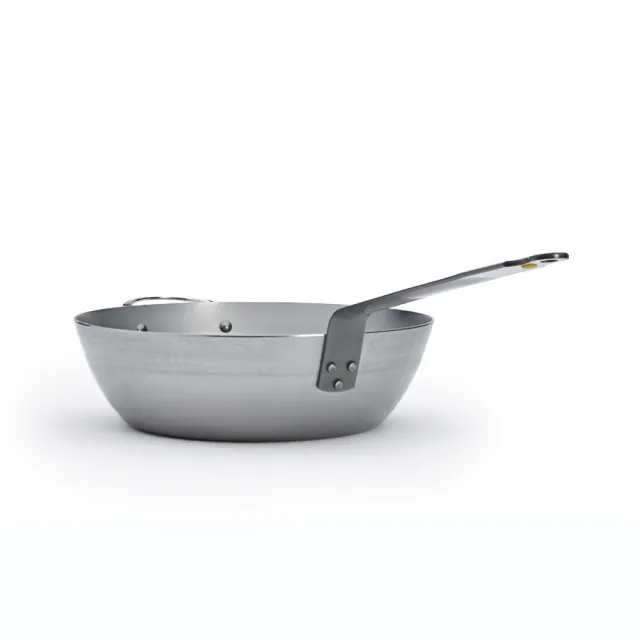 【de Buyer 畢耶】原礦蜂蠟鐵鍋 傳統單柄單耳深煎炒鍋32cm-適用IH爐(附握耳)