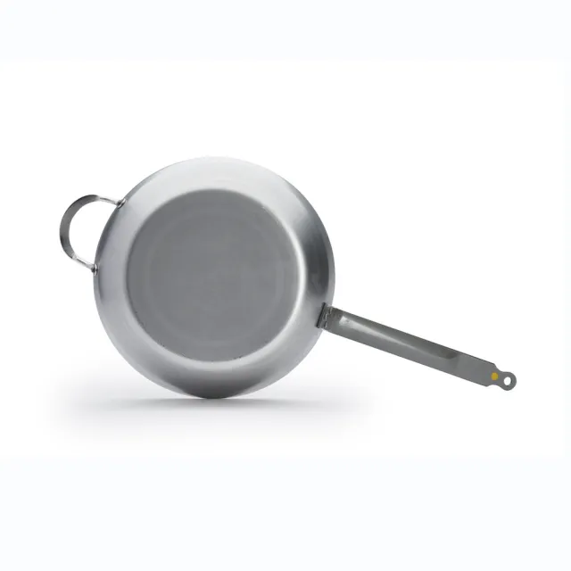 【de Buyer 畢耶】原礦蜂蠟鐵鍋 傳統單柄單耳深煎炒鍋32cm-適用IH爐(附握耳)