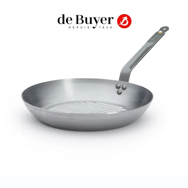 【de Buyer 畢耶】原礦蜂蠟鐵鍋 傳統單柄直紋牛排鍋32cm-適用IH爐
