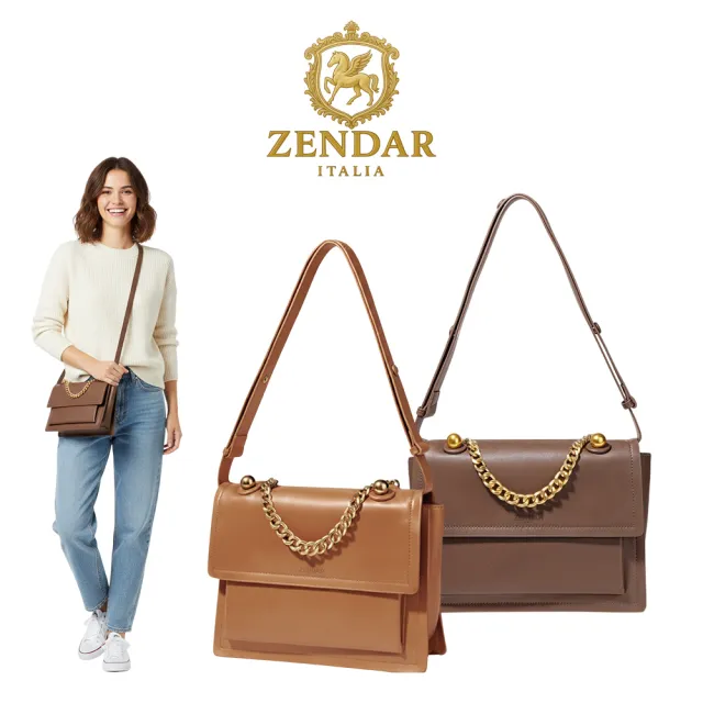 【ZENDAR】直播限定 限量1折 頂級小牛皮金鍊手提包肩背包 勞倫系列 全新專櫃展示品 (2色)