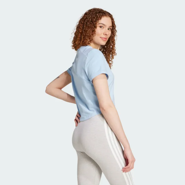 【adidas 愛迪達】W C Ddl Crop T 女 T恤 運動上衣 休閒短袖 淺藍 亞版 短版(JX5326)
