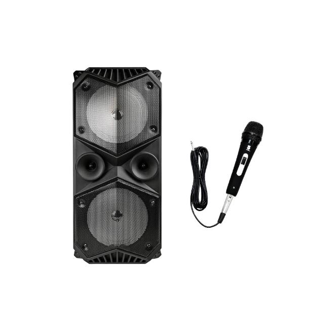 ifive if-SP955 落地型多媒體喇叭，黑色系設計，尺寸23x19x50cm，重2.94kg，支援藍芽Bluetooth及USB輸入，無WiFi功能。附贈頭戴式無線麥克風、充電線、音源線及說明書。產地中國，1年保固，NCC認證碼CCAJ19LP1660T7，BSMI許可字號R38369。適閤家庭娛樂或KTV使用，提供高品質音效與便利連線。
