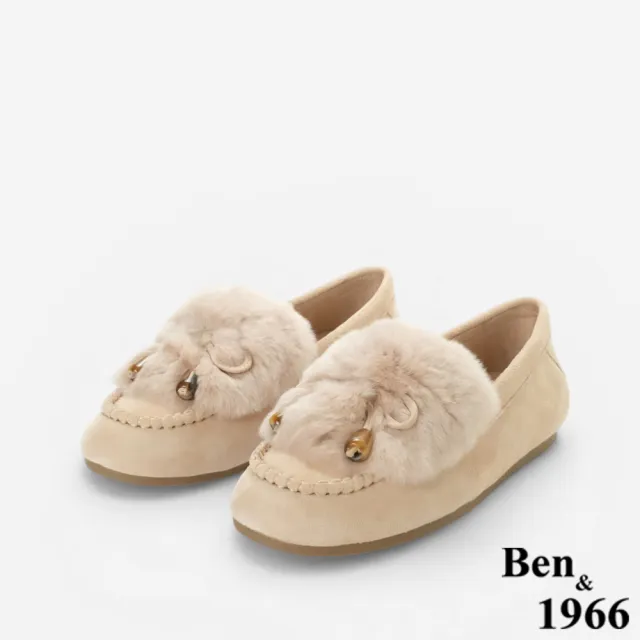 【Ben&1966】高級頭層羊皮流行舒適兔毛樂福鞋-粉紅258142