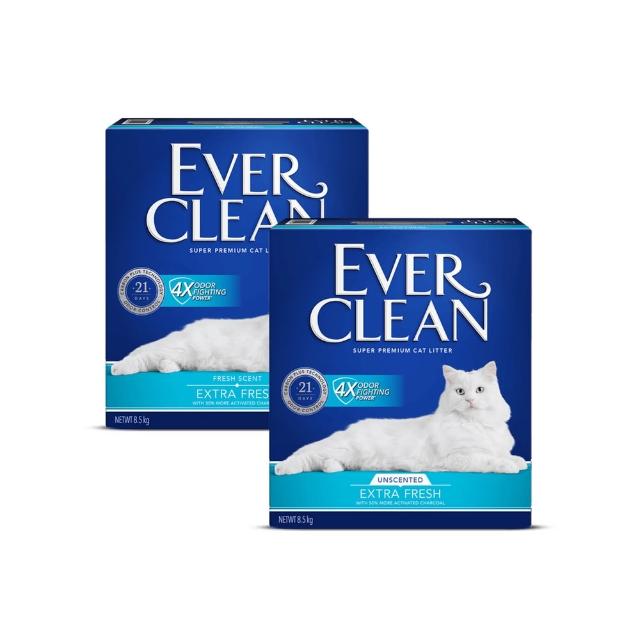 【EverClean 藍鑽】4倍淨味貓砂 無香/微香 8.5kgＸ2入 長效淨味21天(礦砂 低粉塵 除臭 抑味 凝結)