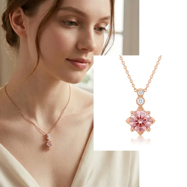 【Luster】38女王!30分 Fancy Vivid pink 粉紅星光 培育彩鑽 純銀 項鍊-任選(粉紅星光彩鑽甜美閃耀鎖骨)