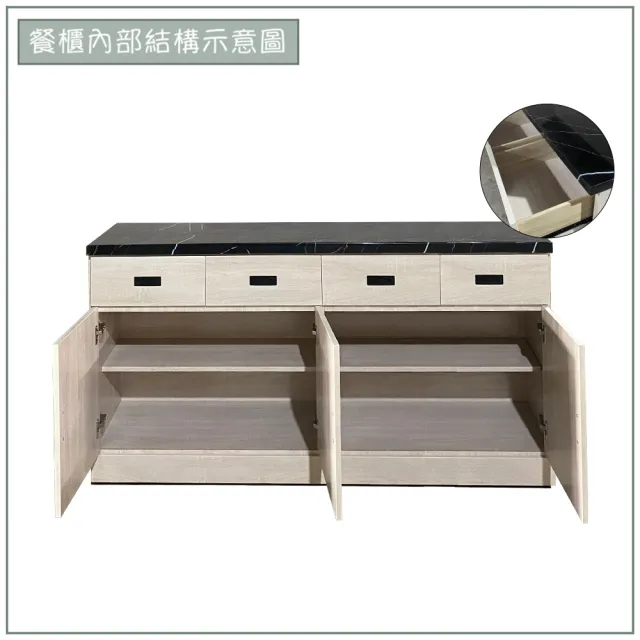 【唯熙傢俱】昂諾鋼刷白5.3尺石面餐櫃(餐廳 餐櫃 電器櫃 抽屜櫃 置物櫃 收納櫃 碗碟櫃)
