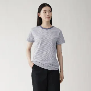 【MUJI 無印良品】女天竺圓領短袖T恤(白色/灰色/黑色/淺橘/黑橫紋/黑紋樣/煙燻藍紋樣/橘橫紋/淺藍)