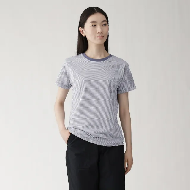【MUJI 無印良品】女天竺圓領短袖T恤(白色/灰色/黑色/淺橘/黑橫紋/黑紋樣/煙燻藍紋樣/橘橫紋/淺藍)