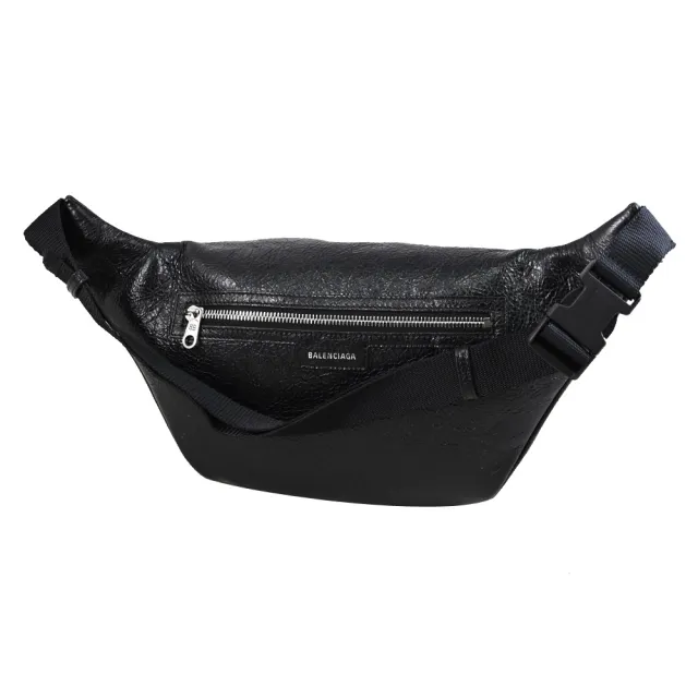 【Balenciaga 巴黎世家】Superbusy 簡約皺褶羊皮多口袋三用肩斜胸口包腰包(黑)