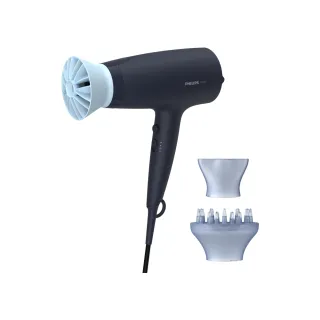 【Philips 飛利浦】BHD360 負離子溫控吹風機 (霧柔黑/附蓬鬆烘罩/大風量/官方直營)