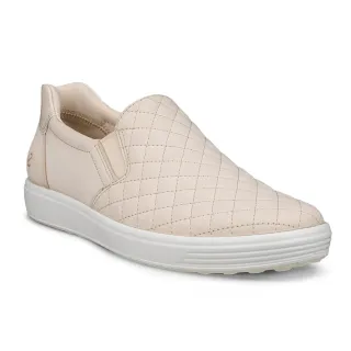 【ecco】SOFT 7 W 經典菱格紋皮革套入式休閒鞋 女鞋(石灰色 49056359113)