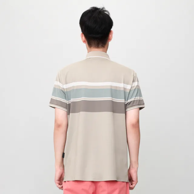 【oillio 歐洲貴族】男裝 短袖休閒POLO衫 條紋POLO 彈力透氣 防皺(卡其色 法國品牌)