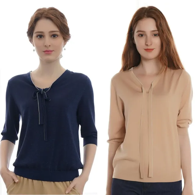 【闕蘭絹】奢華綁帶蠶絲針織上衣