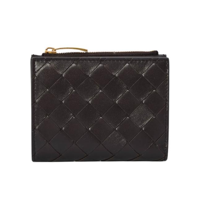 【BOTTEGA VENETA 寶緹嘉】BV Intrecciato Small Bi-Fold 編織皮革 拉鍊 卡夾 皮夾 短夾 深巧克力色 742330